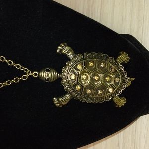 Turtle bendable copper color with rhinestones and long chain